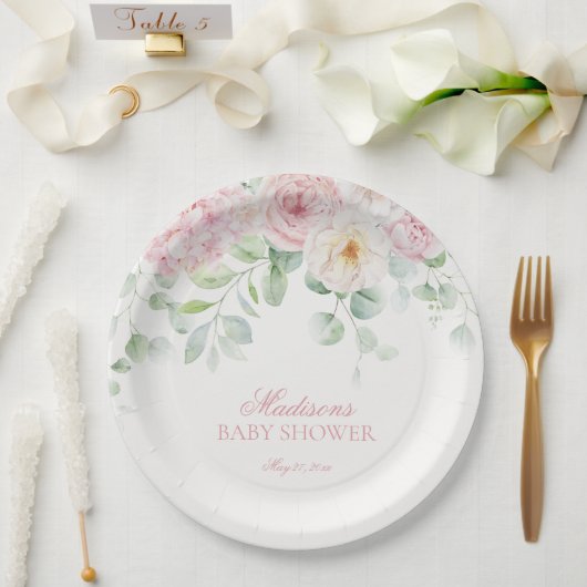 Pink Floral Baby in Bloom Hydrangea Babydusche Pappteller (Hochzeit)