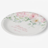 Pink Floral Baby in Bloom Hydrangea Babydusche Pappteller (Schrägansicht)