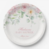 Pink Floral Baby in Bloom Hydrangea Babydusche Pappteller (Vorderseite)