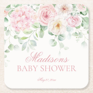 Pink Floral Baby in Bloom Hydrangea Babydusche Rechteckiger Pappuntersetzer