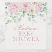 Pink Floral Baby in Bloom Hydrangea Babydusche Weinetikett (Einzelnes Label)