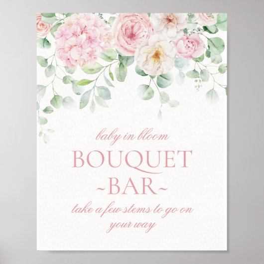 Pink Floral Baby in Bloom Hydrangea Bouquet Bar Poster (Vorne)