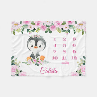 Pink Floral Baby Name Monthly Milestone Pinguin Fleecedecke