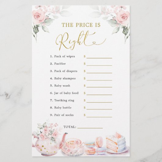 Pink Floral Baby Party schätzt den richtigen Preis (Vorderseite)