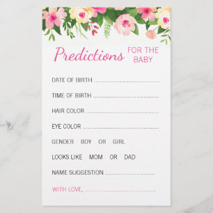 Pink Floral Baby Prediccard Baby Shooting Game Briefpapier
