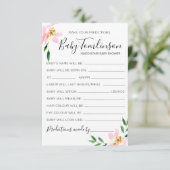 Pink Floral Baby Predictions Baby Shower Game Card Einladung (Stehend Vorderseite)