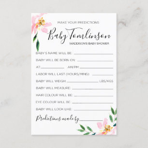 Pink Floral Baby Predictions Kinderspielkarte Einladung