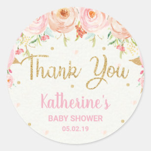 Pink Floral Baby Shower Baby Girl Vielen Dank Runder Aufkleber
