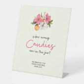 Pink Floral Baby Shower Candy Guess Game Sign Sockelschild (Vorderseite)