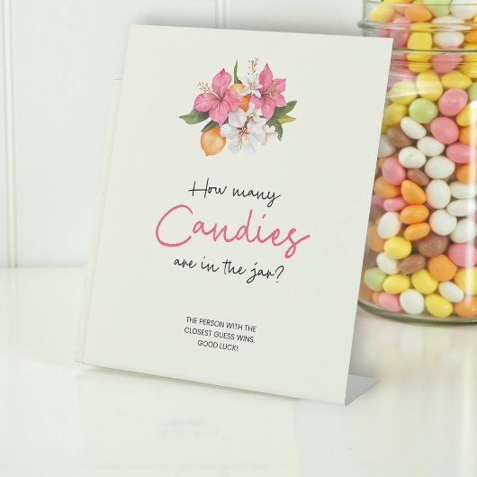 Pink Floral Baby Shower Candy Guess Game Sign Sockelschild