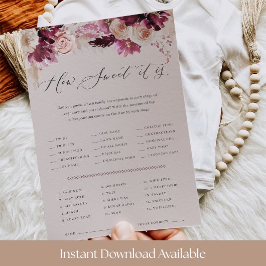 Pink Floral Baby Shower Candy Guessing Game Card Einladung