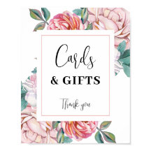 Pink Floral Baby Shower Cards and Gifts sign