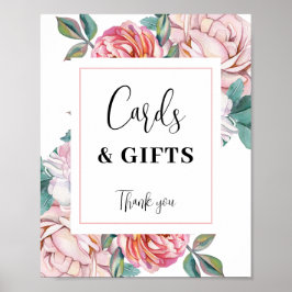 Pink Floral Baby Shower Cards and Gifts sign Poster