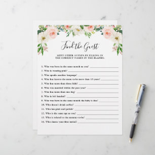 Pink Floral Baby Shower Game Finden Sie den Gast