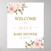 Pink Floral Baby Shower Girl Begrüßungszeichen Poster (Vorne)
