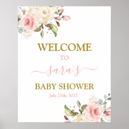 Pink Floral Baby Shower Girl Begrüßungszeichen Poster