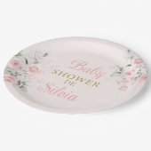 Pink Floral Baby Shower Girl Pappteller (Schrägansicht)