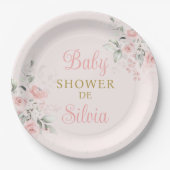 Pink Floral Baby Shower Girl Pappteller (Vorderseite)