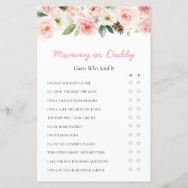 Pink Floral Baby Shower Mommy oder Daddy Game