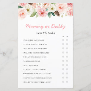 Pink Floral Baby Shower Mommy oder Daddy Game