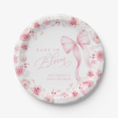 Pink Floral Baby Shower Plates with Bow Pappteller (Vorderseite)