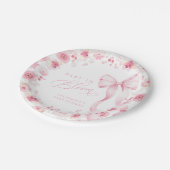Pink Floral Baby Shower Plates with Bow Pappteller (Schrägansicht)