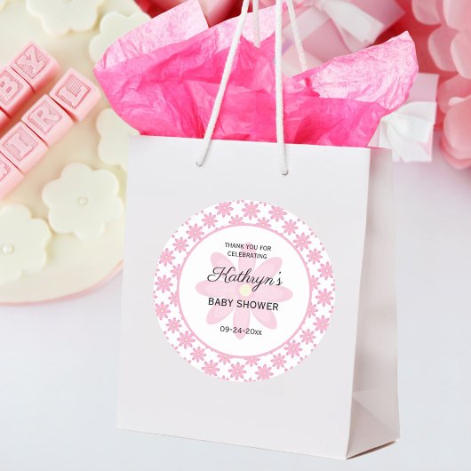 Pink Floral Baby Shower Runder Aufkleber