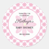 Pink Floral Baby Shower Runder Aufkleber (Vorderseite)