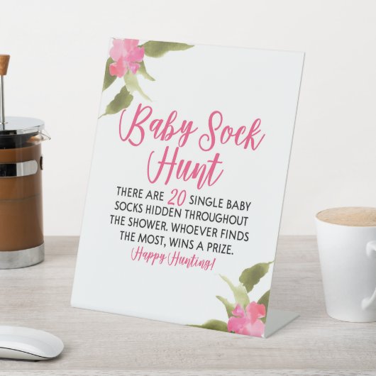 Pink Floral Baby Sock Hunt Baby Showspiel Sockelschild (In SItu)