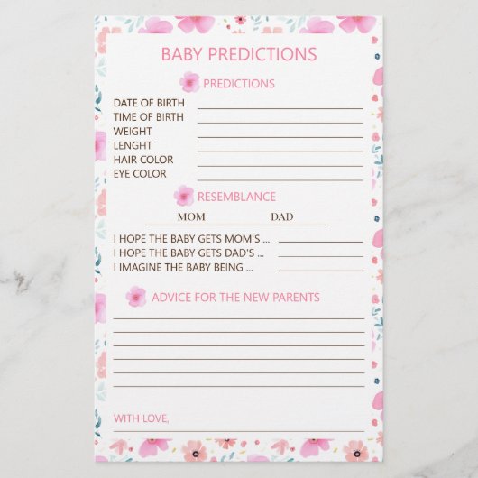 Pink Floral Baby Vorhersagen und Ratschläge Briefpapier (Vorderseite)
