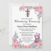 Pink Floral Babygirl Christening/Taufe Einladung (Vorderseite)