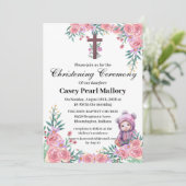 Pink Floral Babygirl Christening/Taufe Einladung (Stehend Vorderseite)