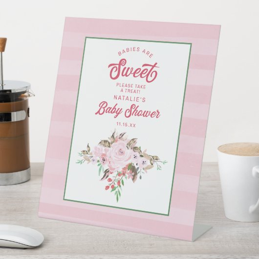 Pink Floral Babys sind Sweet Baby Shower Leckerei Sockelschild (In Situ)