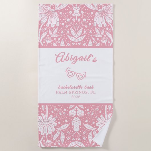 Pink Floral Bachelorette William Morris Pattern Strandtuch (Vorderseite)