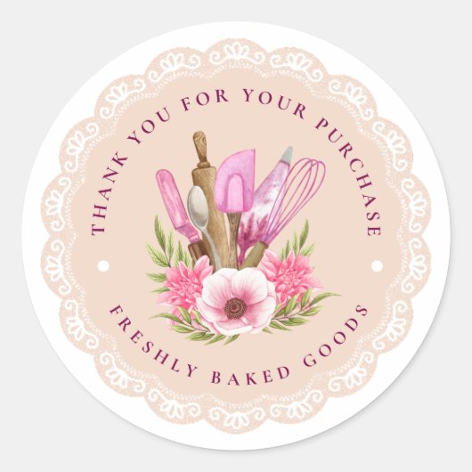 Pink Floral Bakery Sticker (Vorderseite)