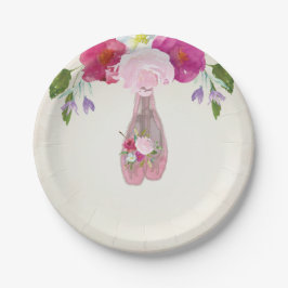 Pink Floral Ballerina Erster Geburtstag 7" Tafel Pappteller