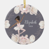 Pink Floral Ballerina Schwarzes Haar Girl Personal Keramik Ornament (Vorne)