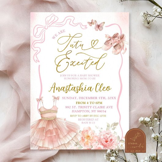 Pink Floral Ballerina Tutu Erregte Kinderdusche Einladung