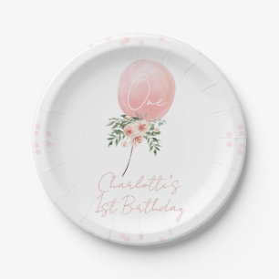 Pink Floral Ballon Erste Geburtstagsplatte Pappteller