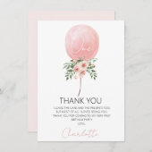 Pink Floral Ballon Erster Geburtstag Danke Karte (Vorne/Hinten)