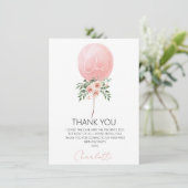 Pink Floral Ballon Erster Geburtstag Danke Karte (Stehend Vorderseite)