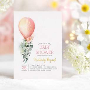 Pink Floral Ballon Es ist eine Girl Baby Dusche Folieneinladung