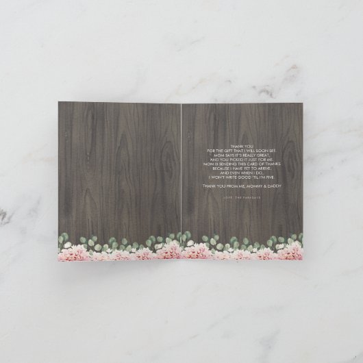 Pink Floral Balloon Babydusche Danke (Innenseite)