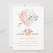 Pink Floral Balloon Girl Einladung (Vorderseite)