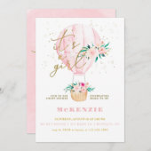 Pink Floral Balloon Girl Einladung (Vorne/Hinten)