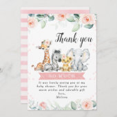 Pink Floral Banner Safari Babys Danke Karte (Vorne/Hinten)