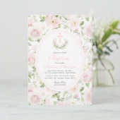 Pink floral Baptism Invitation, Girl Baptism, Einladung (Stehend Vorderseite)