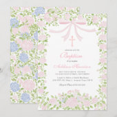Pink floral Baptism Invitation, Girl Baptism, Einladung (Vorne/Hinten)