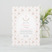 Pink floral Baptism Invitation, Girl Baptism, Einladung (Stehend Vorderseite)