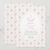 Pink floral Baptism Invitation, Girl Baptism, Einladung (Vorne/Hinten)